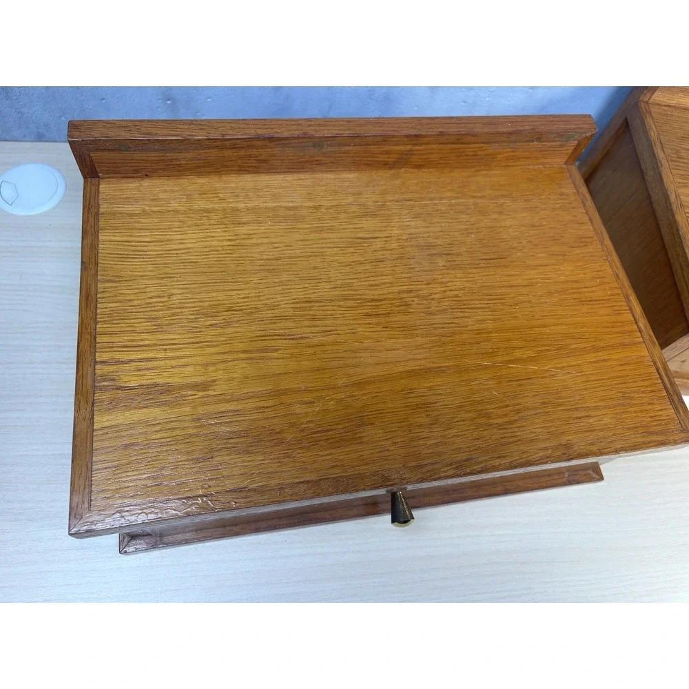 2 Vintage Scandinavian-style wooden shelf small desk organizer Brass Knob Oak